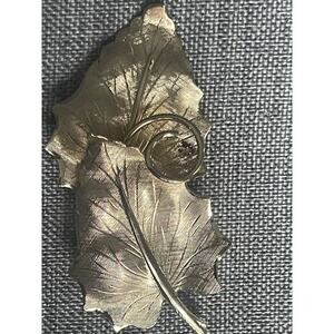 Vintage Leaf Goldtone Brooch Statement Retro Autumn Fall MCM